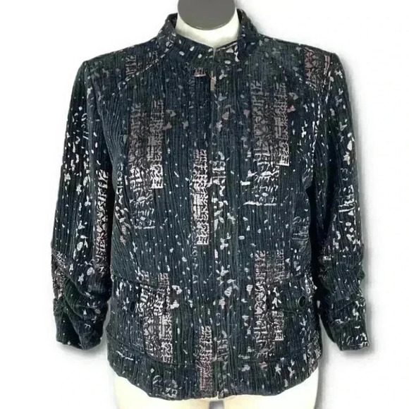 Christopher & Banks blazer XL black caramel brown metallic artsy paint splatter - Picture 9 of 9